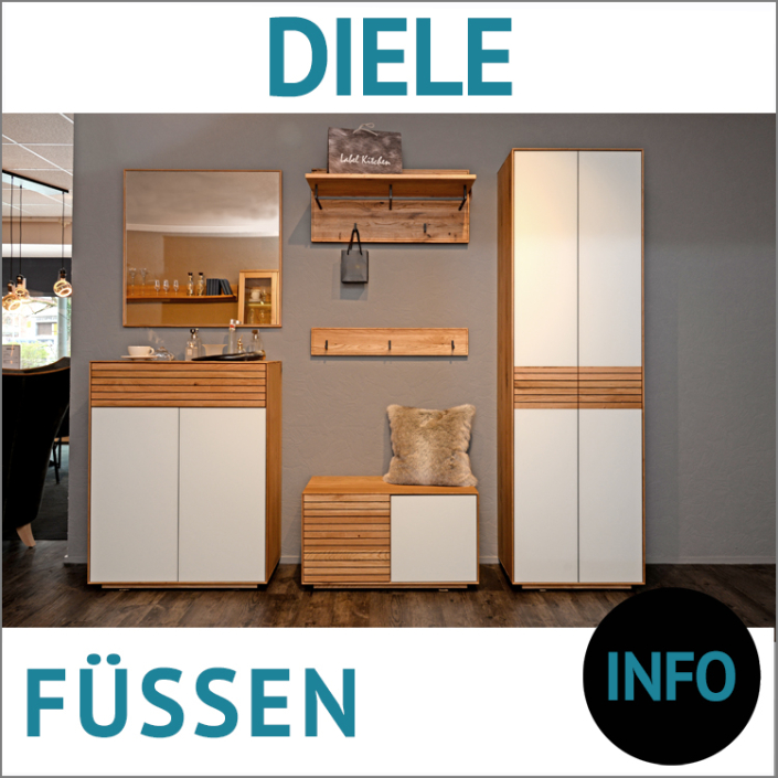 Flurmöbel modern FÜSSEN, Asteiche kombiniert mit weiß-satiniertem Glas und Lamellenelementen