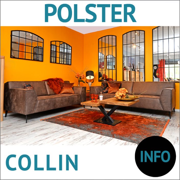 COLLIN Sofa 3 Sitzer, und 2 Sitzer Sandwichpolsterung, Metallfüße schwarz, Couchtischuntergestell für 2 Platten VICKY mit Massivholz FIDES