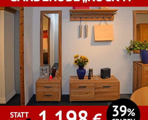 Garderobe ROCK IT, 4-teilig, Balkeneiche massiv