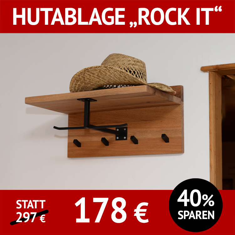 Garderobe ROCK IT, Hutablage, Balkeneiche massiv