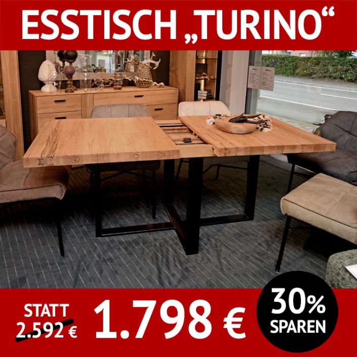 Esstisch TURINO, Kernbuche massiv, ausziehbar, Untergestell aus Rohstahl, schwarz pulverbeschichtet Esstisch TURINO, Kernbuche massiv, ausziehbar, Untergestell aus Rohstahl, schwarz pulverbeschichtet