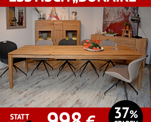 Esstisch Bonaire, Wildeiche, massiv, zum Ausziehen,