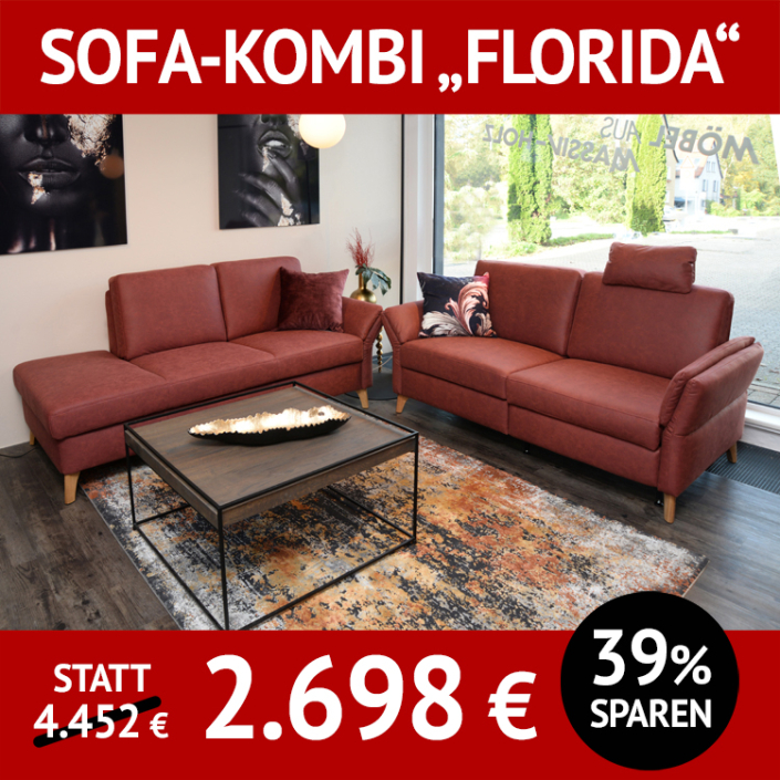 Sofa FLORIDA, Bezug Mikrofaser, 2,5-Sitzer mit Wall-Free-Relaxfunktion, Recamiere