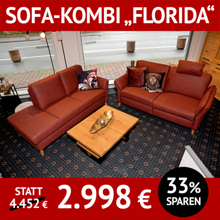 Sofa FLORIDA, Bezug Mikrofaser, 2,5-Sitzer mit Wall-Free-Relaxfunktion, Recamiere
