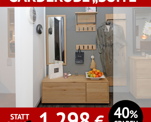 4-teilige, moderne Garderobe SUITE, Wildeiche massiv, bianco geölt, in vielen anderen Massivholz-Varianten erhältlich