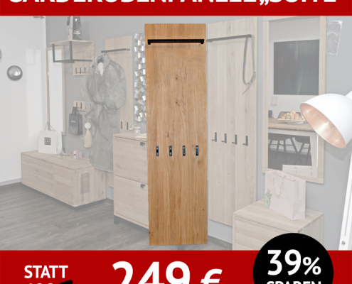 Garderobe Paneel SUITE, Wildeiche massiv, Bianco geölt