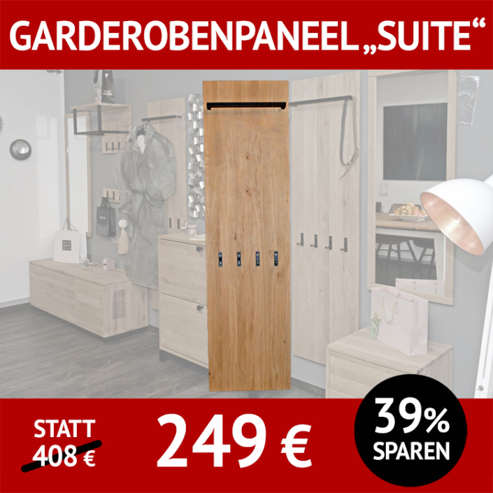 Garderobe Paneel SUITE, Wildeiche massiv, Bianco geölt