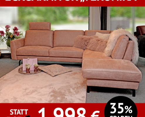 Sofa, übereck, mit Federkern VERONIKA mit Sitztiefenverstellung, Boxspringpolsterung