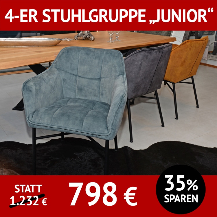 4-er Stuhl-Gruppe JUNIOR, samtig bezogen, mit Armlehnen