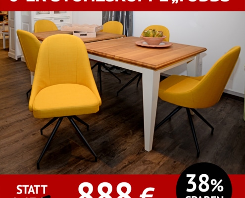 Stuhl TUBBS als 6-er Stuhlgruppe, Bezug in sonnigem gelb, drehbares Untergestell