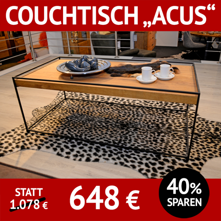 ACUS Couchtisch, Eiche natur, geölt und schwarzes Metall, 120 x 60 cm