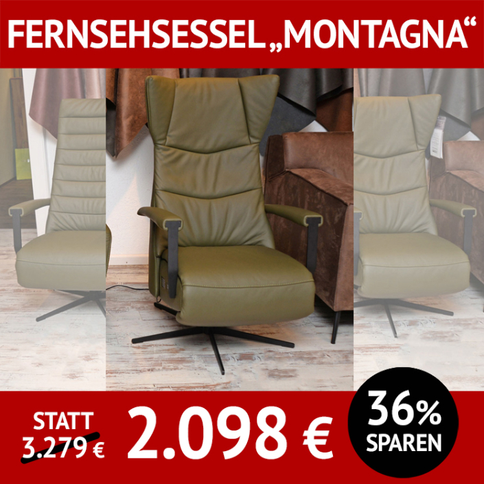 Relax-Sessel MONTAGNA, Bezug echt Leder, 3-motorische Herz-Waage-Position, motorische Kopfteilverstellung,, Akku, Designarmteil