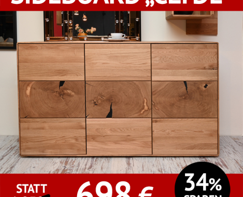 Wohnzimmerschränke CLYDE, Sideboard aus Wildeiche, massiv, mit Hirnholzapplikation,