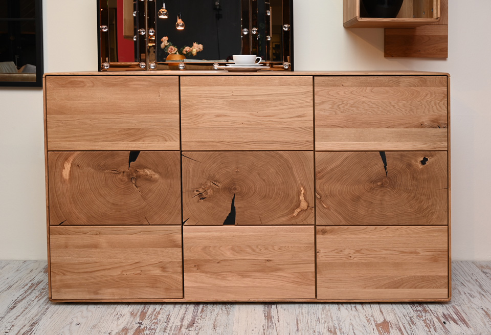 Wohnzimmerschränke CLYDE, Sideboard aus Wildeiche, massiv, mit Hirnholzapplikation, Wohnzimmerschränke CLYDE, Sideboard aus Wildeiche, massiv, mit Hirnholzapplikation,
