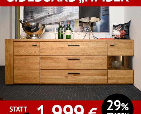 Wohnzimmerschränke TIMBER, Sideboard mit 3 Schubladen, Wildeiche massiv