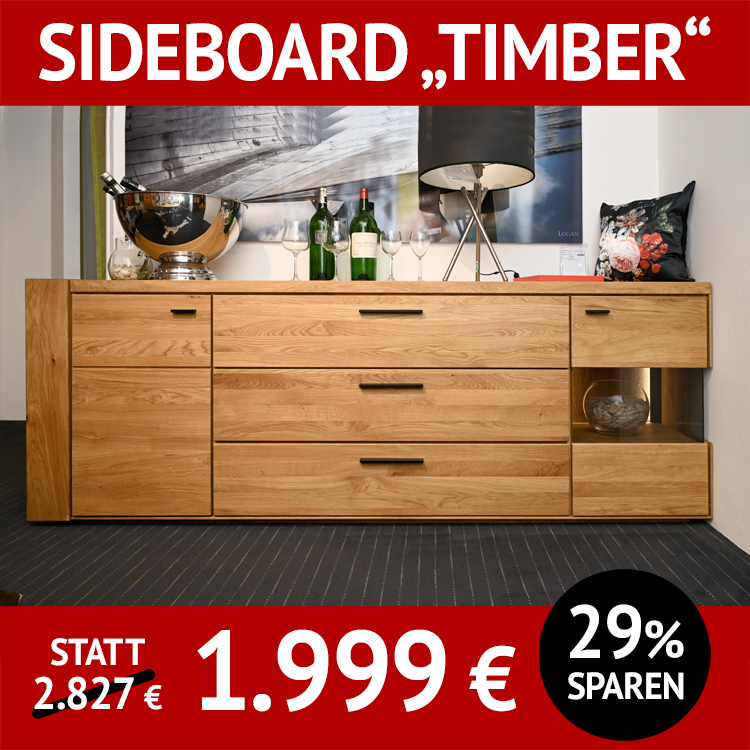 Wohnzimmerschränke TIMBER, Sideboard mit 3 Schubladen, Wildeiche massiv
