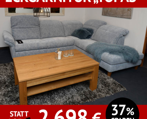 Sofa Topas Relax, Eckgarnitur mit Relaxfunktion, klappbare Armlehne, Polsterung Federkern