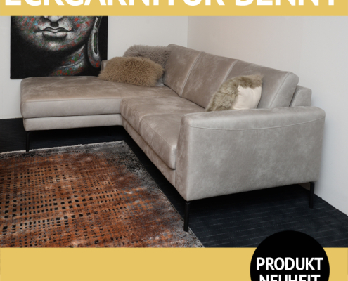 Sofa BENNY als Eckgarnitur mit Sitzvorzug und hochklappbarem Bettkasten
