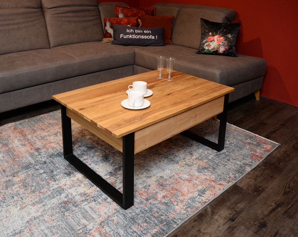 Couchtisch ELMAR, höhenverstellbar, mit verstecktem Stauraum, Wildeiche massiv Couchtisch ELMAR, höhenverstellbar, mit verstecktem Stauraum, Wildeiche massiv