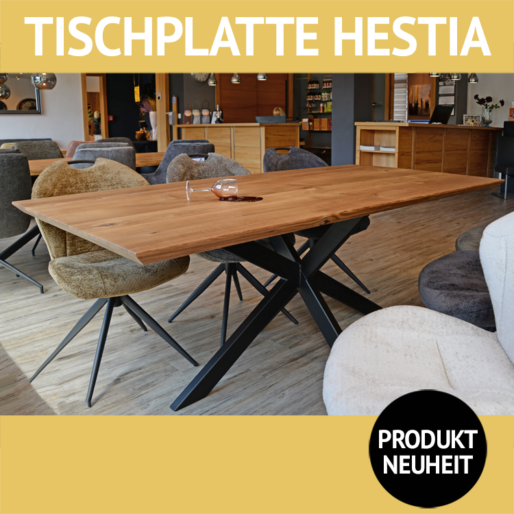 Esstisch Platte HESTIA, massive Ureiche, Schweizer Kante,