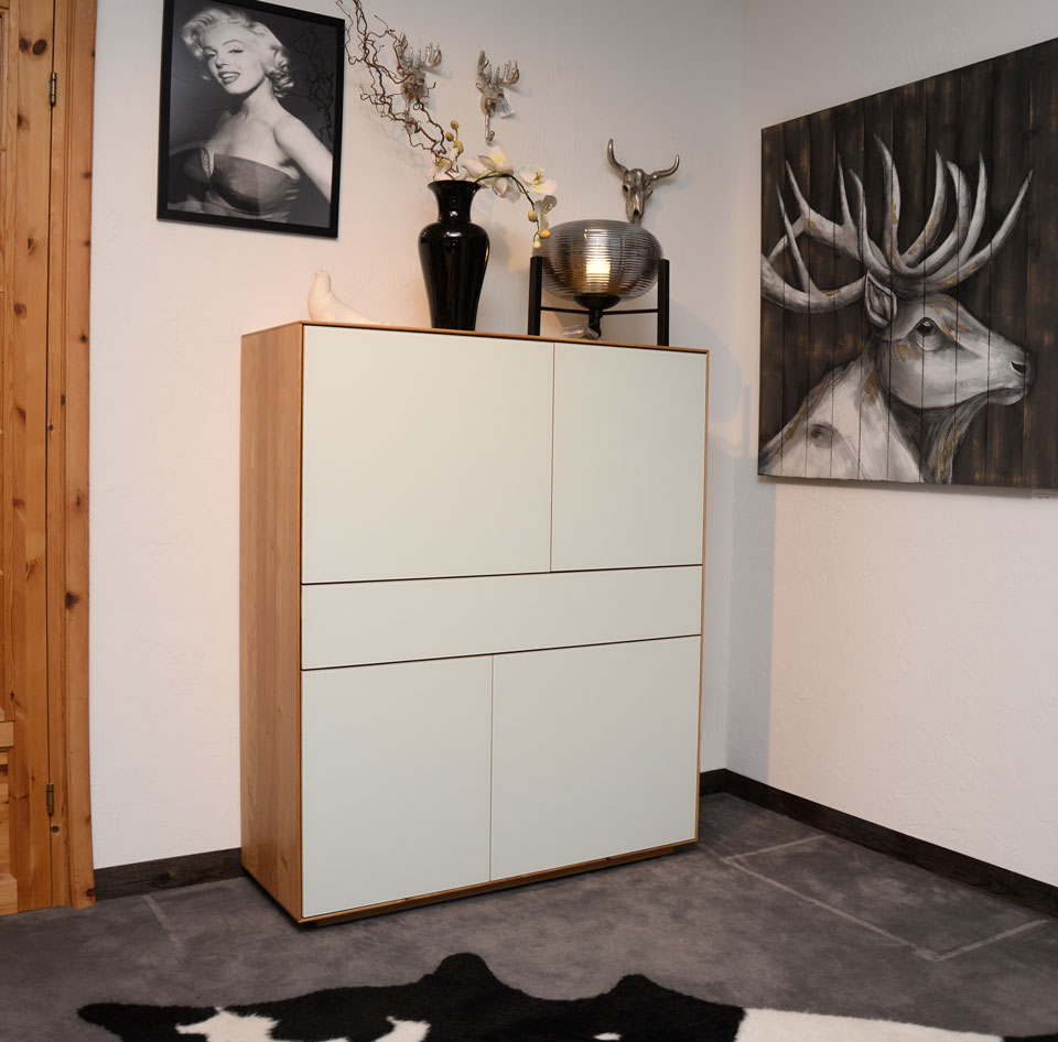 Wohnzimmerschränke TINNUM, Wildeiche massiv und Weißglas Wohnzimmerschränke TINNUM, Wildeiche massiv und Weißglas