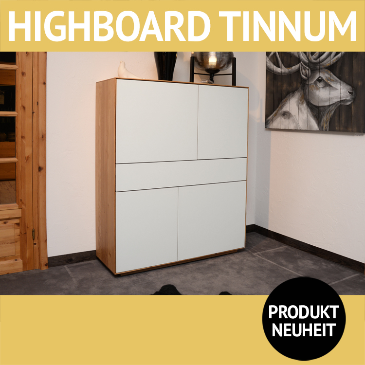Wohnzimmerschränke TINNUM, Wildeiche massiv und Weißglas
