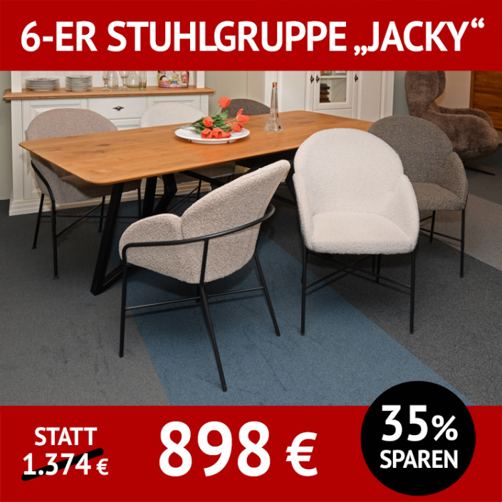 Stuhl JACKY, als 6-er Stuhlgruppe, Untergestell: 4-Fuß, schwarz pulverbeschichtet, Bezug Boucle