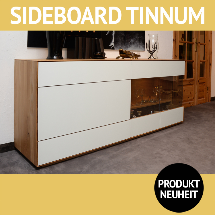 Wohnzimmerschränke TINNUM, Wildeiche massiv und Weißglas