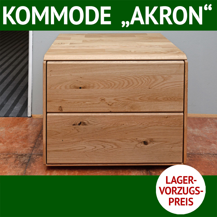 Nachtkommode AKRON, Wildeiche massiv, 2 Schubladen mit Push-Beschlag