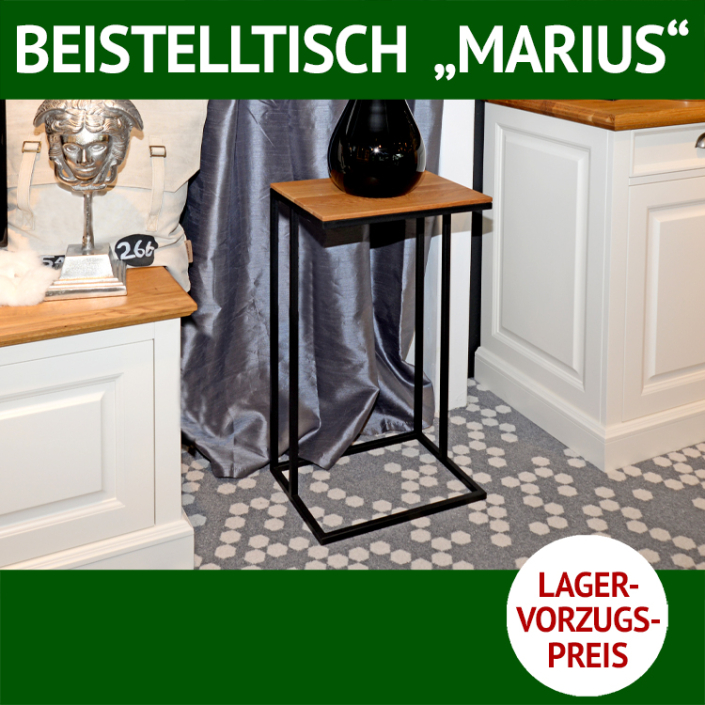 Couchtisch und Beistelltisch MARIUS, Wildeiche massiv und schwarzes Metall
