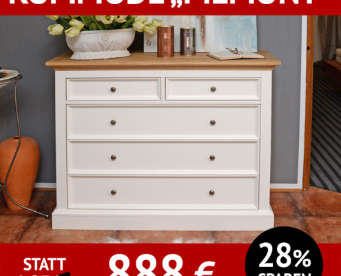 Schlafzimmermöbel PIEMONT, Kommode, Korpus weiß, Akzente in Wildeiche massiv