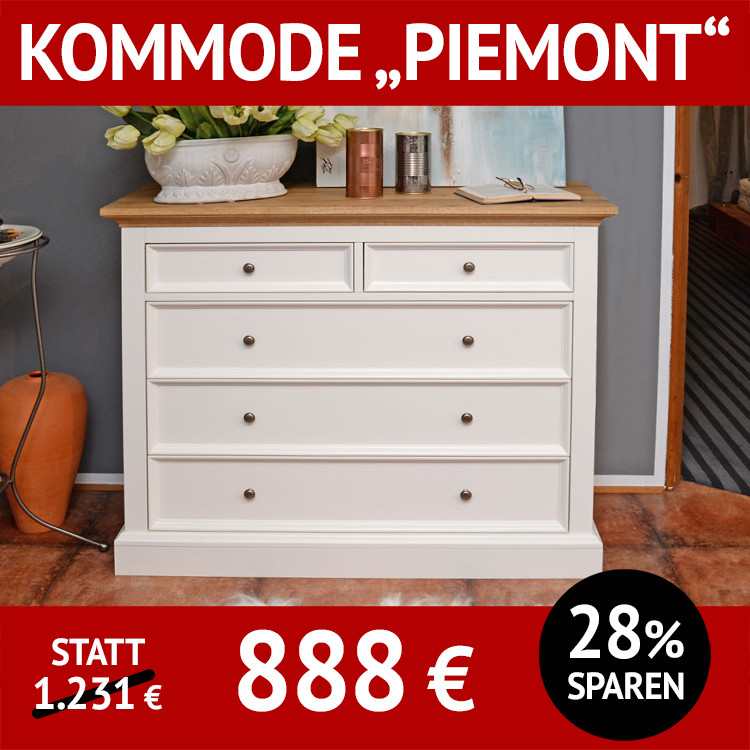 Schlafzimmermöbel PIEMONT, Kommode, Korpus weiß, Akzente in Wildeiche massiv