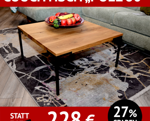 Couchtisch POEL 80, Eiche massiv und schwarzes Metall