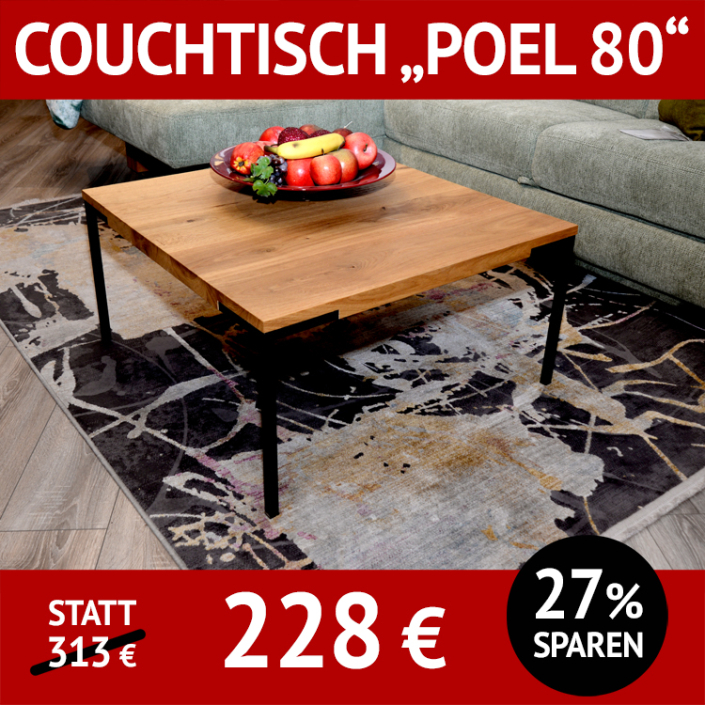 Couchtisch POEL 80, Eiche massiv und schwarzes Metall