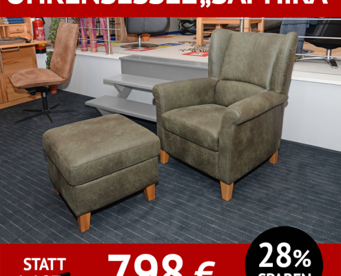 Sessel SAPHIRA, Ohrensessel mit Hocker, Federkern-Polsterung