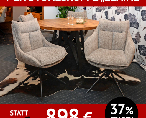 Stuhl ELAINE, als 4-er Stuhlgruppe, 2x mit Armlehnen, 2x ohne Armlehnendrehbares, schwarzes Untergestell, Rücken mit Schwingfunktion