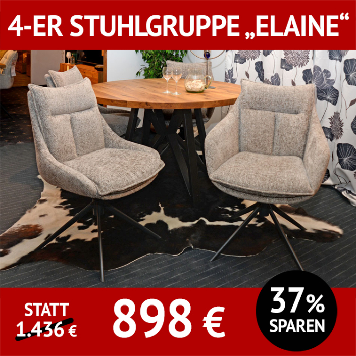 Stuhl ELAINE, als 4-er Stuhlgruppe, 2x mit Armlehnen, 2x ohne Armlehnendrehbares, schwarzes Untergestell, Rücken mit Schwingfunktion