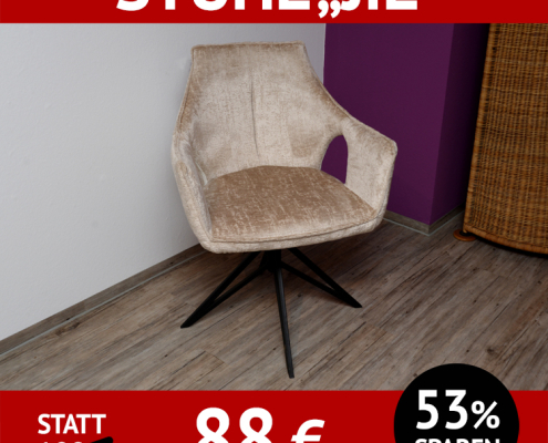 Stuhl JIL, drehbares Untergestell in schwarz, samtiger Bezug in beige