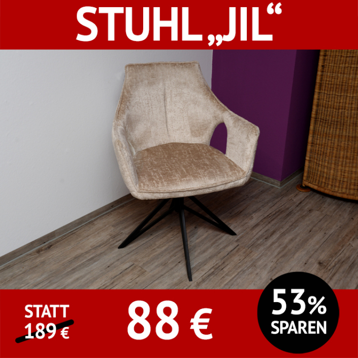 Stuhl JIL, drehbares Untergestell in schwarz, samtiger Bezug in beige