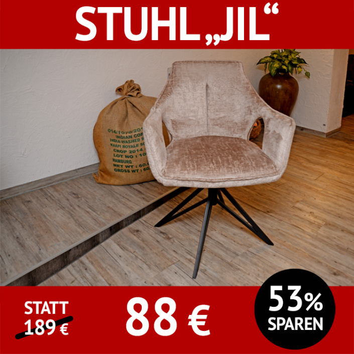 Stuhl JIL, drehbares Untergestell in schwarz, samtiger Bezug in taupe