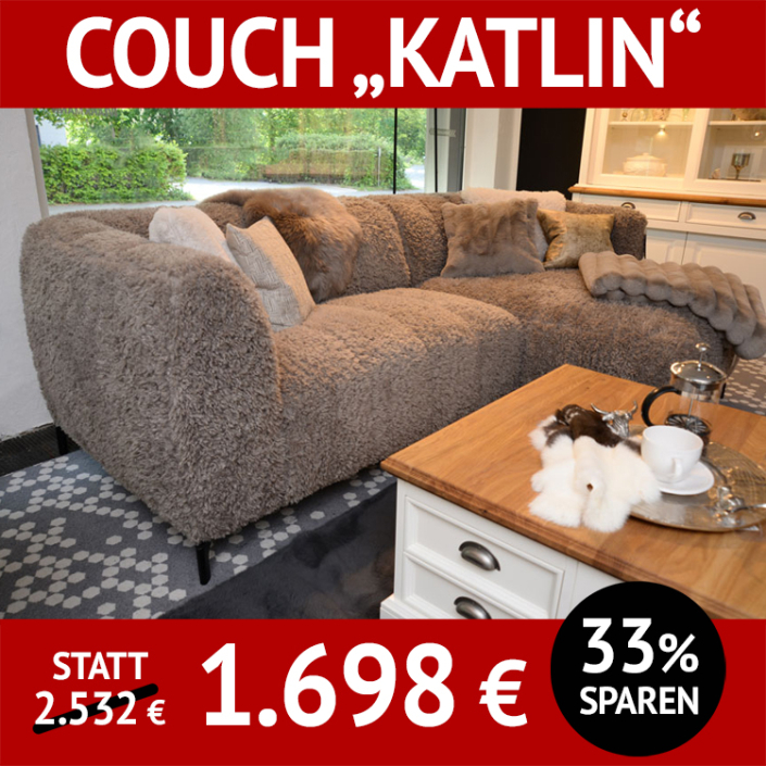 Sofa KATLIN mit kuscheligem Bezug, 2-sitzig mit Longchair