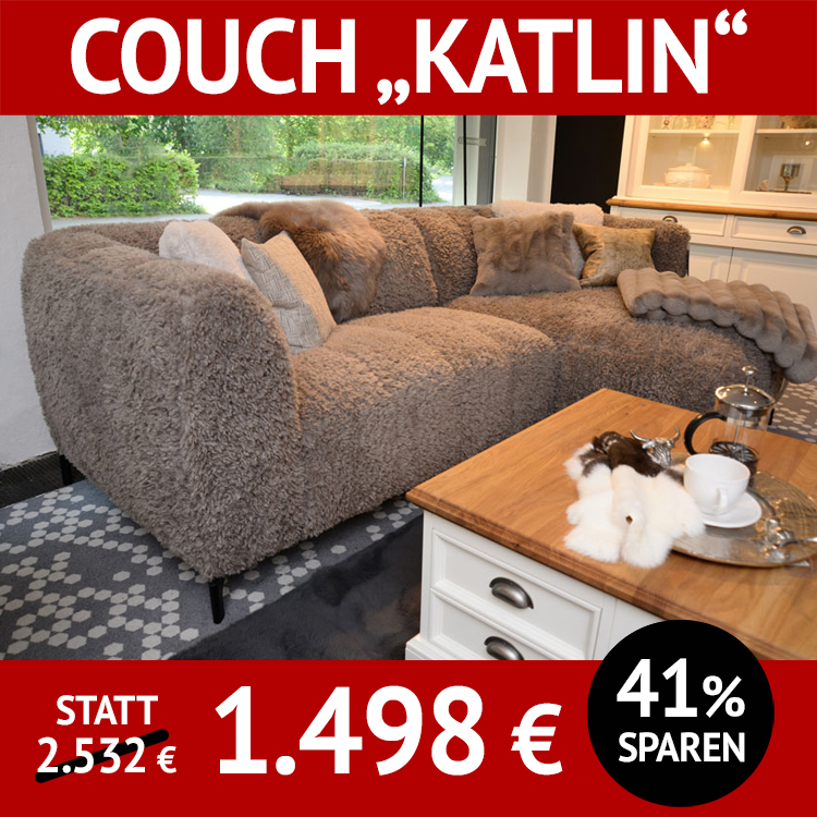 Sofa KATLIN mit kuscheligem Bezug, 2-sitzig mit Longchair