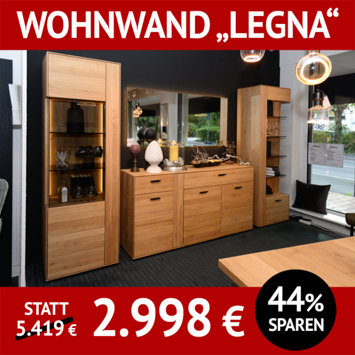 Wohnzimmermöbel LEGNA, Wohnwand aus massiver Wildeiche, Roheffekt geölt