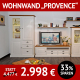 Wohnzimmermöbel Landhausstil PROVENCE, weißer Korpus und Abdeckplatten aus massiver Wildeiche, Vitrine, TV-Lowboard und Wandboard