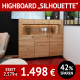 Wohnzimmermöbel SILHOUETTE, Highboard aus roheffekt geölter Wildeiche und schwarzem Metall