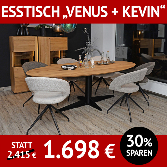 Esstisch Platte VENUS mit Untergestell KEVIN, Tischplatte, Balkeneiche massiv