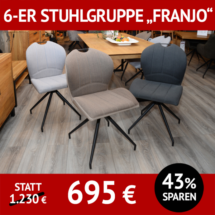 Stuhl FRANJO als 6-er-Stuhlgruppe, 3 Farben, drehbar