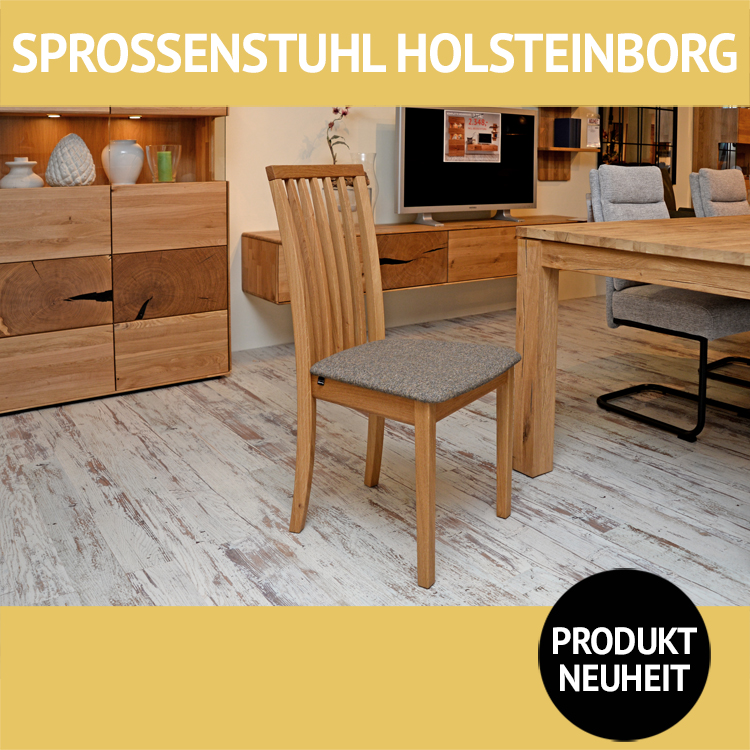 Stuhl Holsteinborg mit Sprossenlehne, aus massiver Eiche