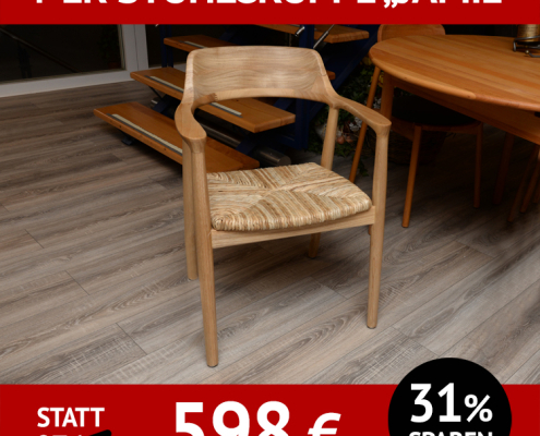 4-er-Stuhl-Gruppe JAMIE, Massivholzstuhl mit Armlehnen und geflochtenem Sitz