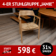 4-er-Stuhl-Gruppe JAMIE, Massivholzstuhl mit Armlehnen und geflochtenem Sitz